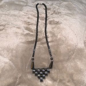 Vintage, Hematite, Metal, Unique Reversible Gunmetal Colored Necklace